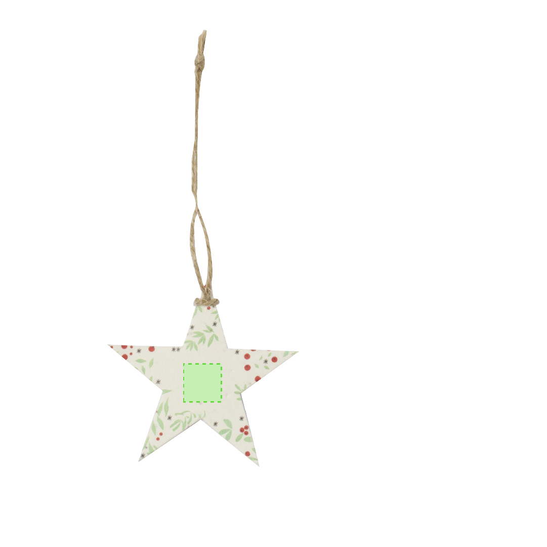 Adorno navideño plantable Boster de papel semilla — semillas petunia incluidas, 3 diseños (Bola, Estrella, Árbol), colgador yute, bolsa papel reciclado