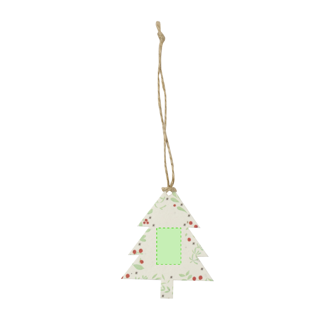 Adorno navideño plantable Boster de papel semilla — semillas petunia incluidas, 3 diseños (Bola, Estrella, Árbol), colgador yute, bolsa papel reciclado