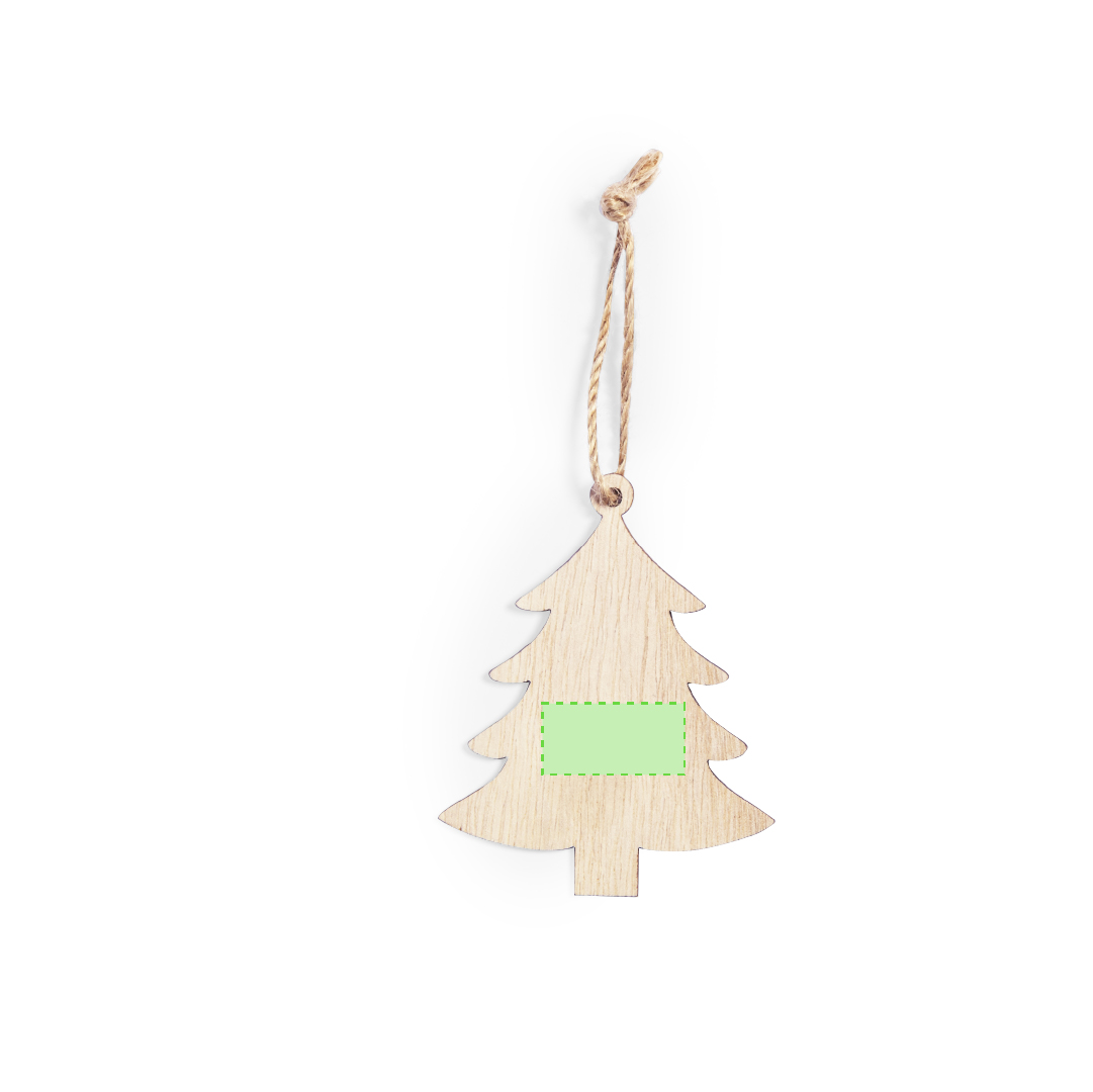Adorno navideño Fultom de madera — 4 diseños (Copo Nieve, Bolsa Navidad, Árbol, Estrella), colgador yute natural, bolsa reciclada