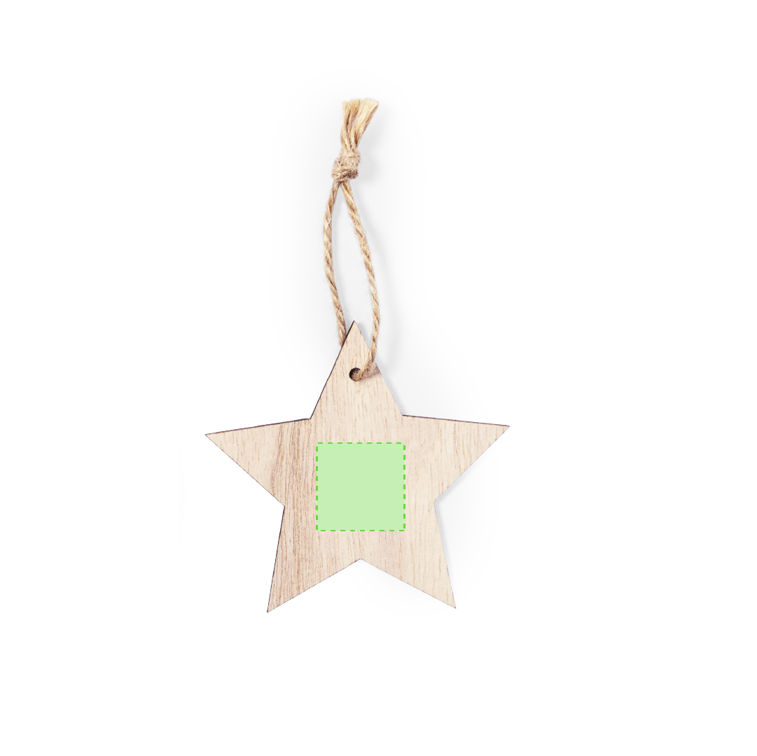 Adorno navideño Fultom de madera — 4 diseños (Copo Nieve, Bolsa Navidad, Árbol, Estrella), colgador yute natural, bolsa reciclada