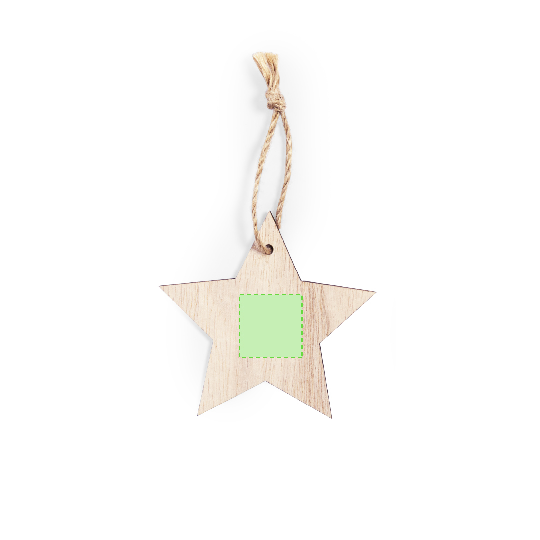 Adorno navideño Fultom de madera — 4 diseños (Copo Nieve, Bolsa Navidad, Árbol, Estrella), colgador yute natural, bolsa reciclada