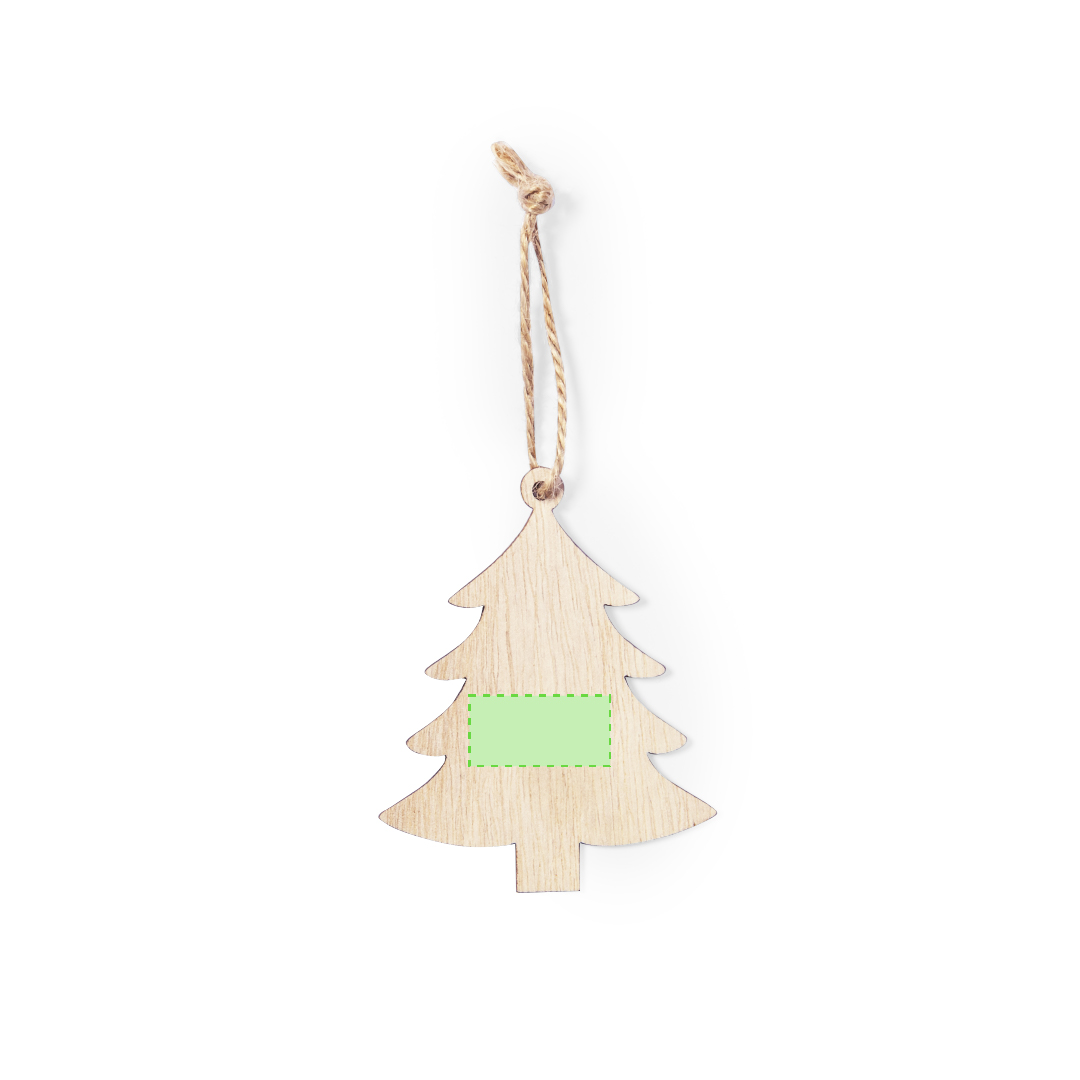 Adorno navideño Fultom de madera — 4 diseños (Copo Nieve, Bolsa Navidad, Árbol, Estrella), colgador yute natural, bolsa reciclada