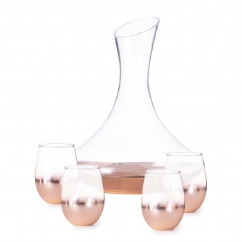 Set de vinos de cristal con recubrimiento rosado degradado 4 vasos 500 ml y decantador 1,8 L