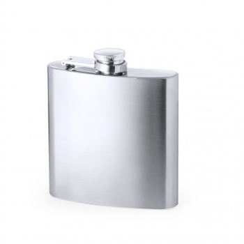 Petaca de acero inoxidable 175 ml diseño ergonómico tapón rosca en caja kraft