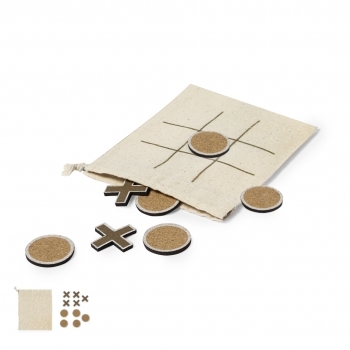 Juego tres en raya de corcho natural 10 piezas en bolsa de algodón tablero