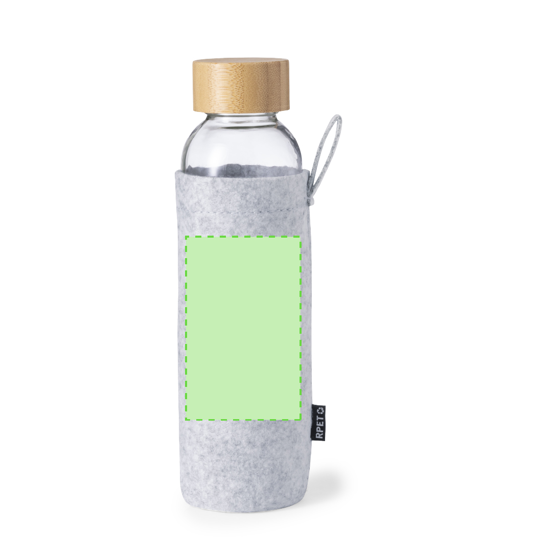 Bidón circular de cristal con funda de fieltro RPET y bambú 500 ml