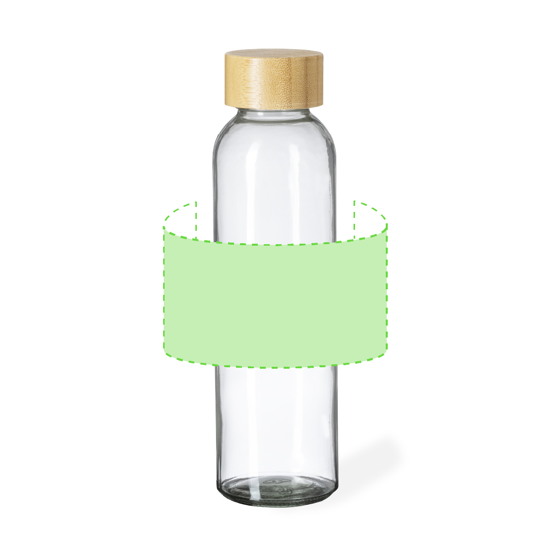 Bidón circular de cristal con funda de fieltro RPET y bambú 500 ml