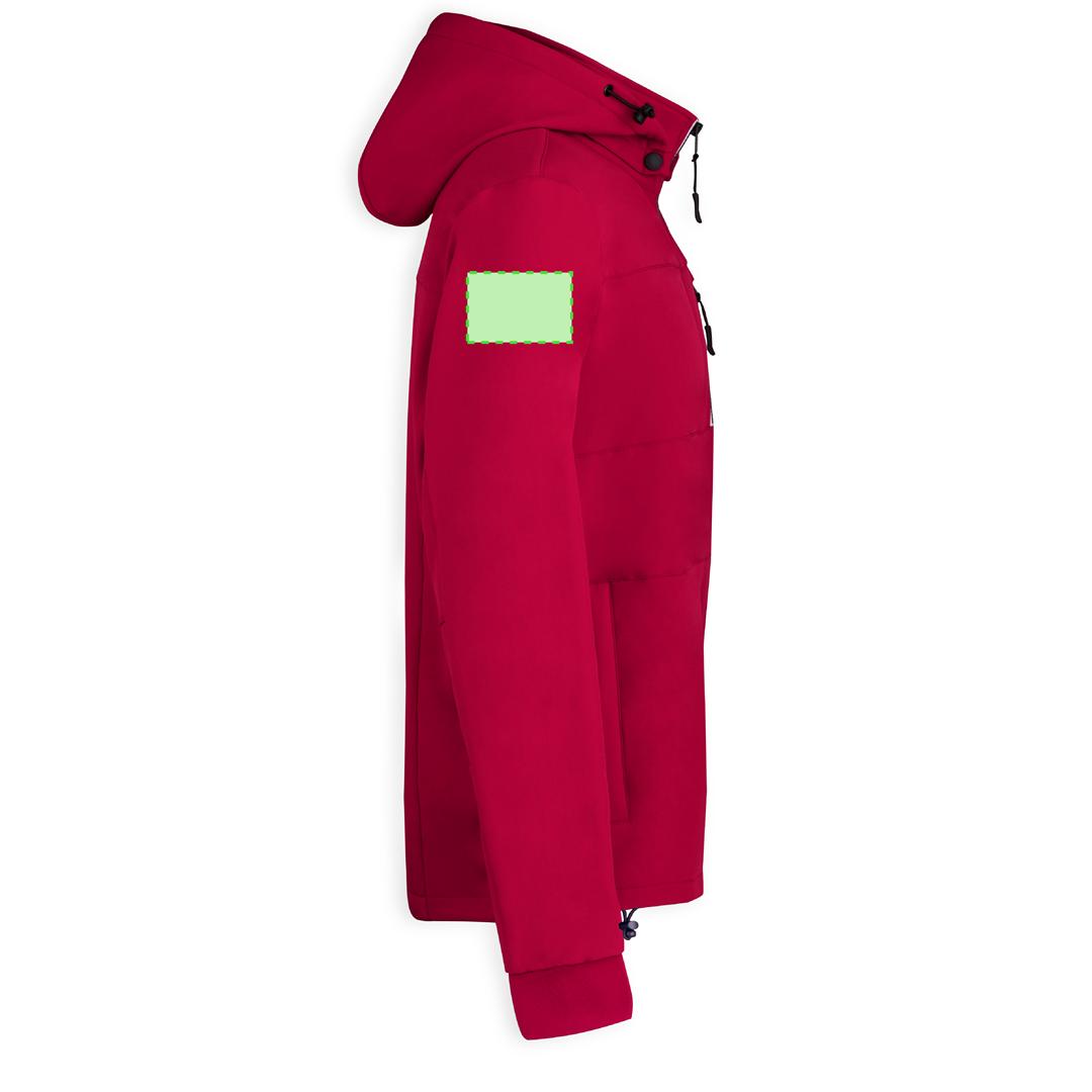 Chaqueta Grechel adulto soft shell triple capa — 300 g/m² con capucha ajustable desmontable, interior micropolar en contraste, puños de punto y cordón en dobladillo