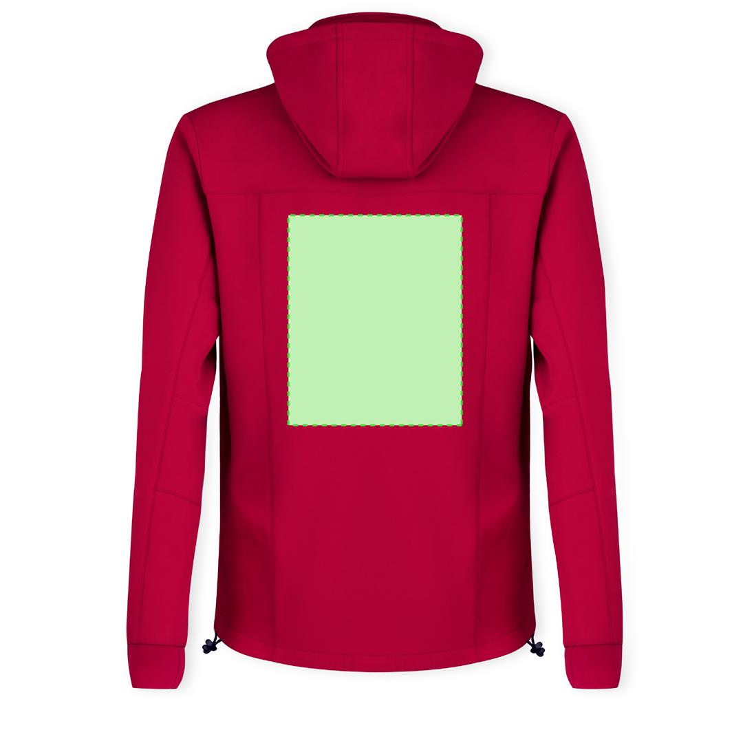 Chaqueta Grechel adulto soft shell triple capa — 300 g/m² con capucha ajustable desmontable, interior micropolar en contraste, puños de punto y cordón en dobladillo