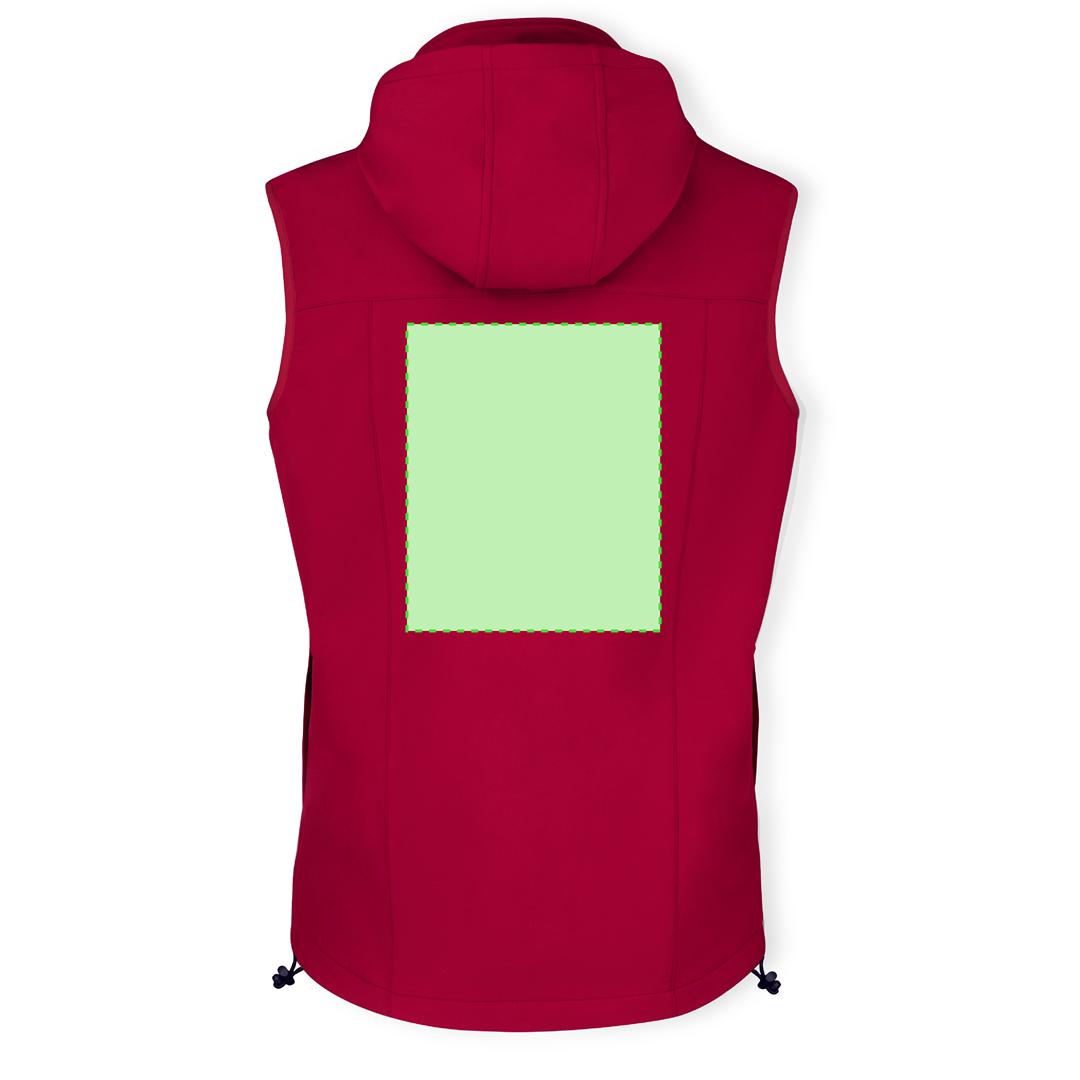 Chaleco Seldon adulto soft shell triple capa — 300 g/m² con capucha ajustable desmontable, interior micropolar en contraste, cuello elevado y cordón en dobladillo