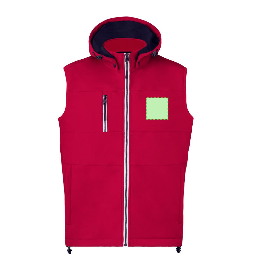 Chaleco Seldon adulto soft shell triple capa — 300 g/m² con capucha ajustable desmontable, interior micropolar en contraste, cuello elevado y cordón en dobladillo