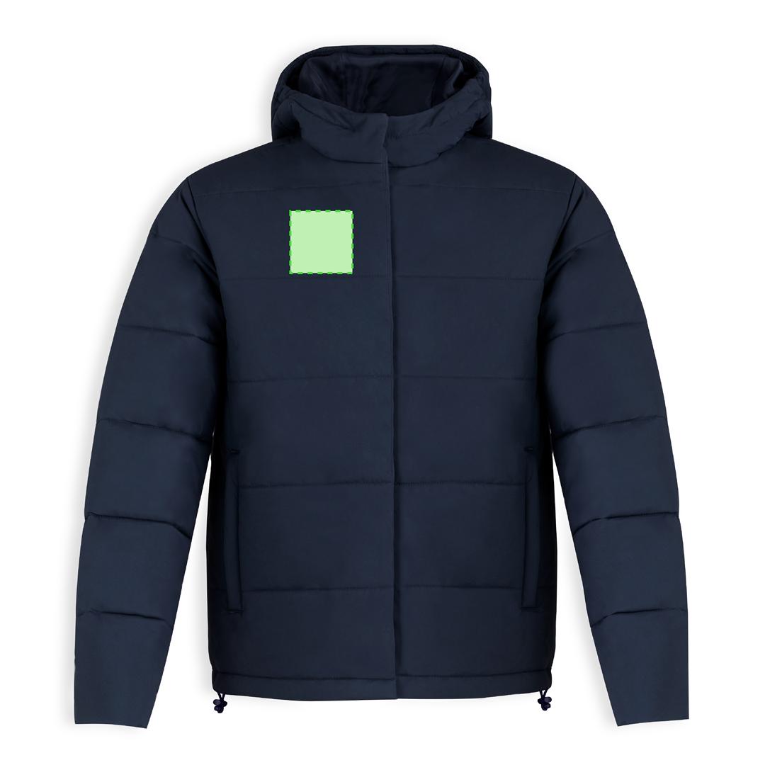 Parka Leanor adulto acolchada — 100% poliéster ligero con construcción horizontal acolchada, capucha fija, doble cierre cremallera y corchetes, tallas XS-XXL