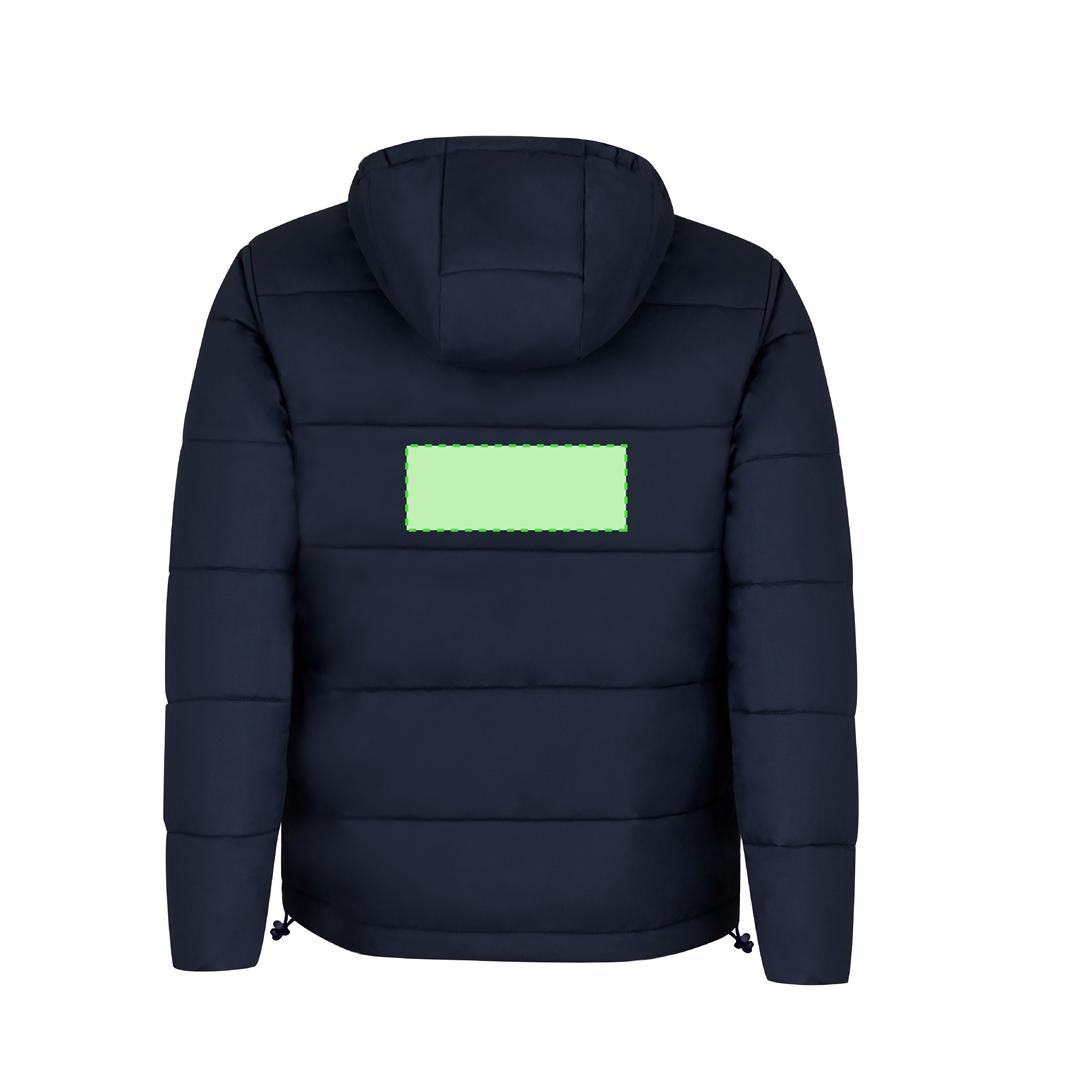Parka Leanor adulto acolchada — 100% poliéster ligero con construcción horizontal acolchada, capucha fija, doble cierre cremallera y corchetes, tallas XS-XXL