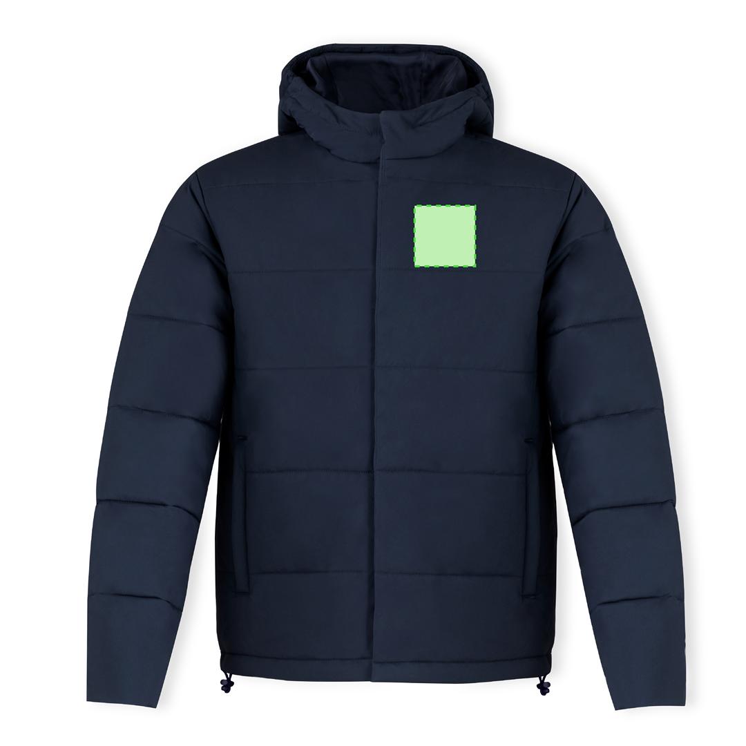 Parka Leanor adulto acolchada — 100% poliéster ligero con construcción horizontal acolchada, capucha fija, doble cierre cremallera y corchetes, tallas XS-XXL