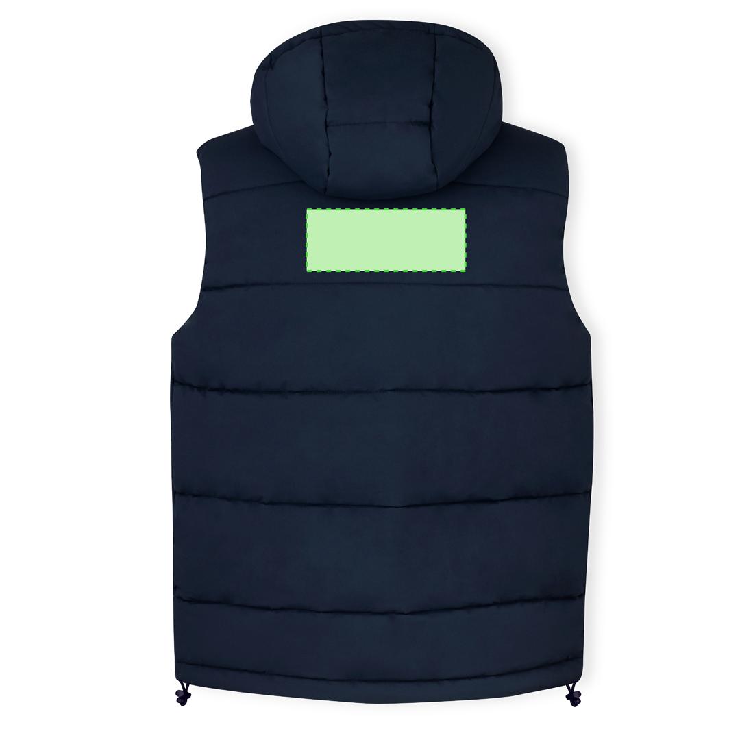 Chaleco Brooke adulto acolchado — 100% poliéster ligero con construcción horizontal acolchada, capucha fija, doble cierre cremallera y corchetes, tallas XS-XXL