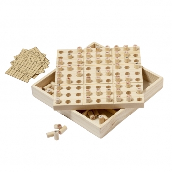 Juego sudoku de madera con 81 fichas numeradas y 10 cartas en estuche