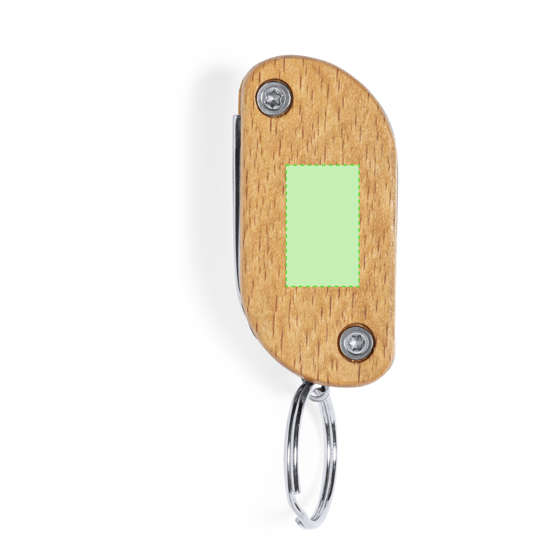 Llavero multiherramienta de madera y acero inox 9 funciones y linterna LED