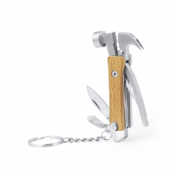 Llavero multiherramienta de madera y acero inox 7 funciones con alicates