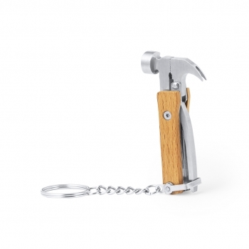 Llavero multiherramienta de madera y acero inox 7 funciones con alicates