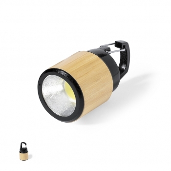Linterna bambú sostenible 3 LEDs compacta pilas botón incluidas regalo