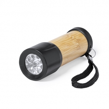 Linterna bambú sostenible 9 LEDs alta potencia 3 pilas AAA profesional