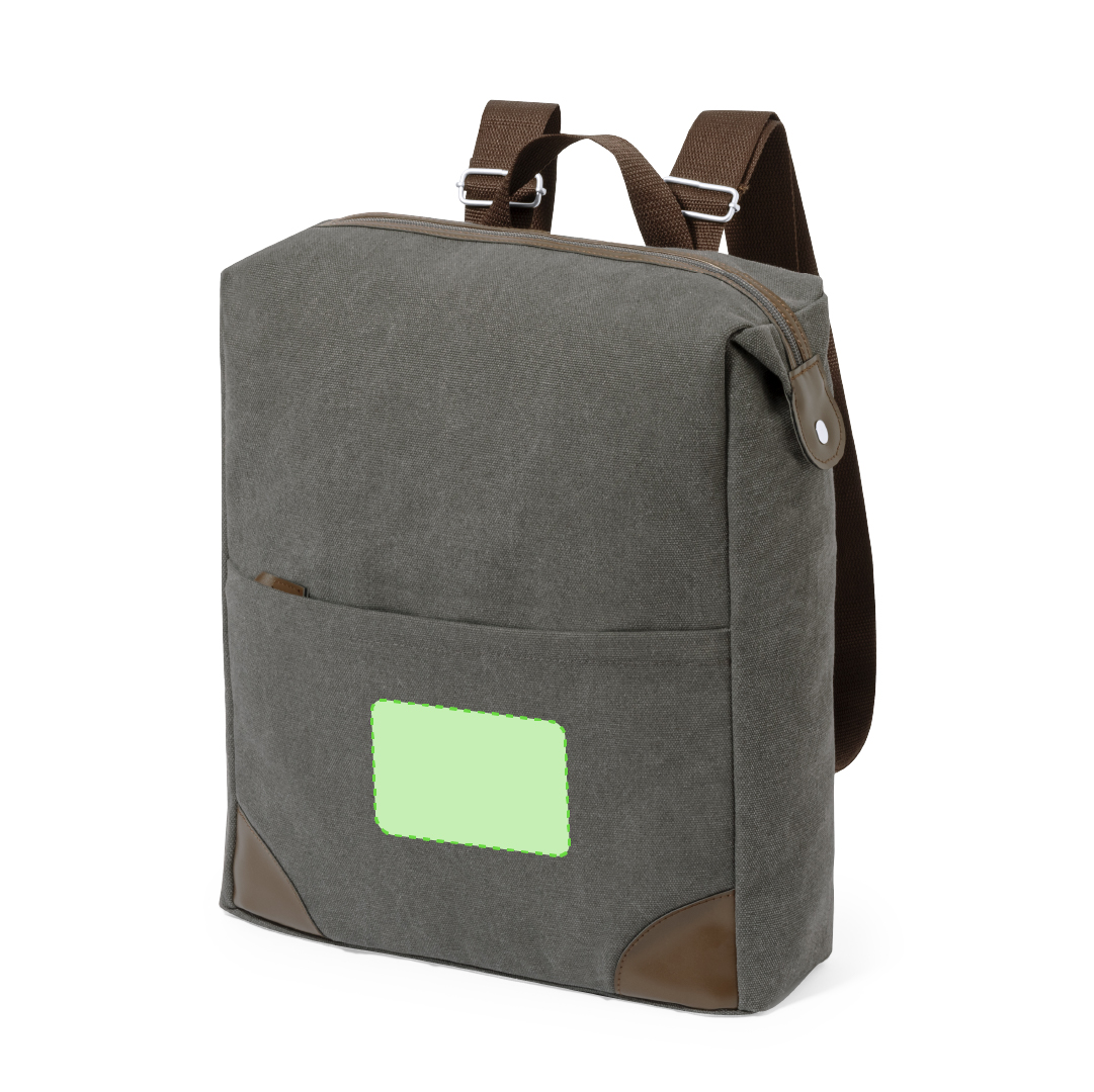 Mochila de canvas 480 g/m² gris con cremalleras polipiel, portátil 15