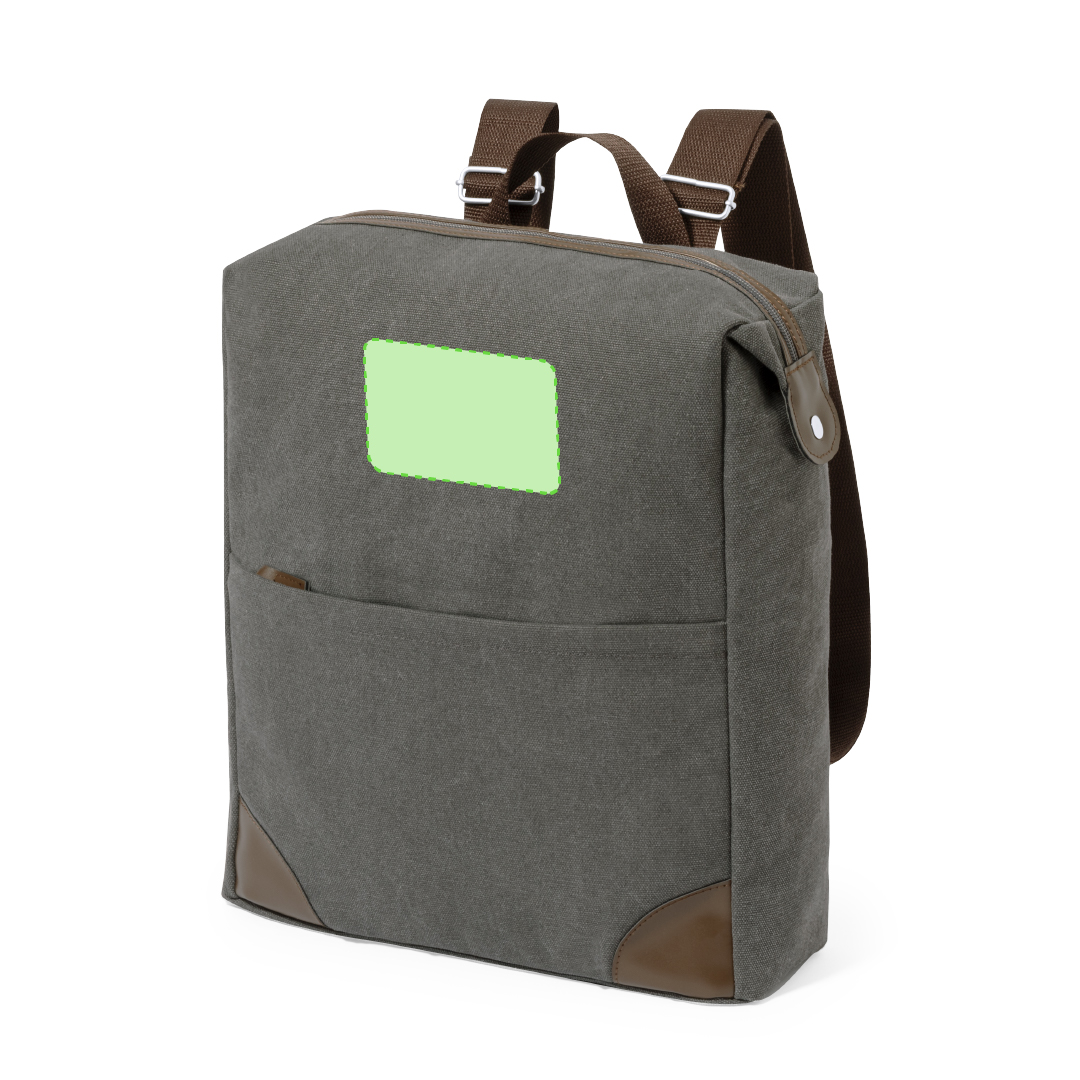 Mochila de canvas 480 g/m² gris con cremalleras polipiel, portátil 15