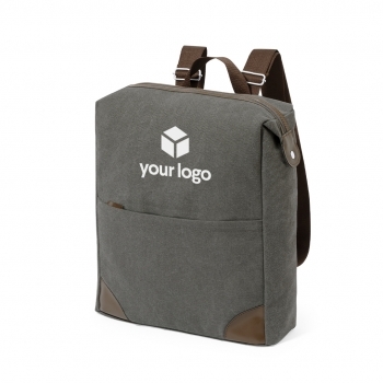 Mochila de canvas 480 g/m² gris con cremalleras polipiel, portátil 15