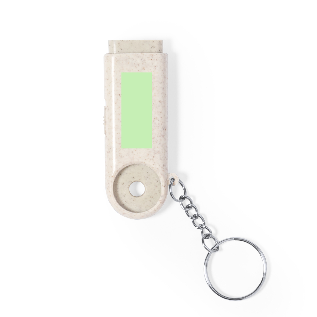 Llavero moneda con linterna 2 LEDs de caña de trigo con pilas incluidas y distintivo