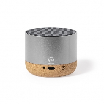 Altavoz Bluetooth eco de aluminio reciclado con base de corcho natural, 3W y batería 300 mAh