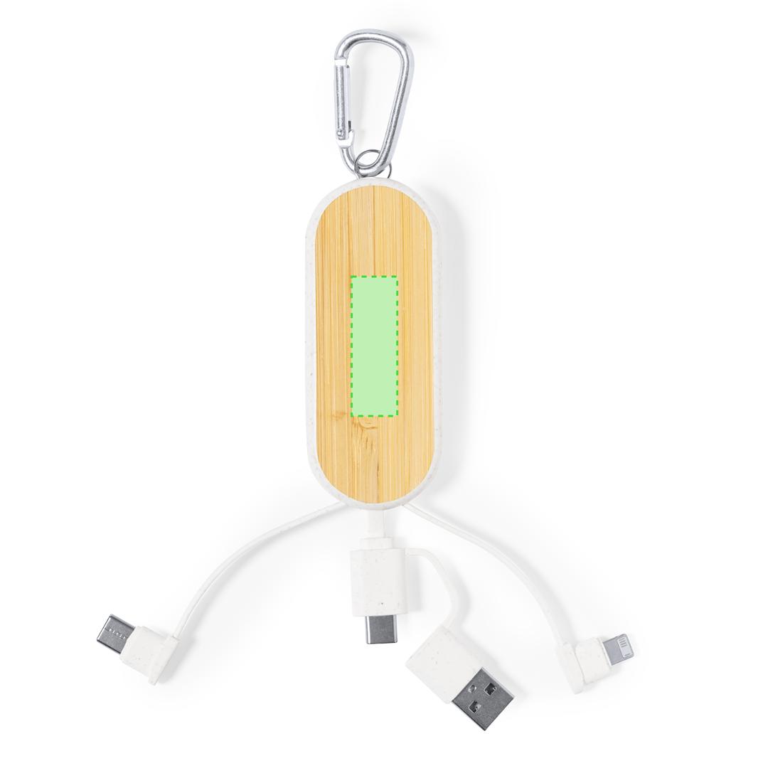 Cable cargador 3 en 1 de bambú natural con Micro-USB, Tipo-C y Lightning