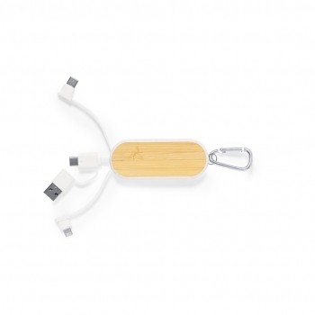 Cable cargador 3 en 1 de bambú natural con Micro-USB, Tipo-C y Lightning