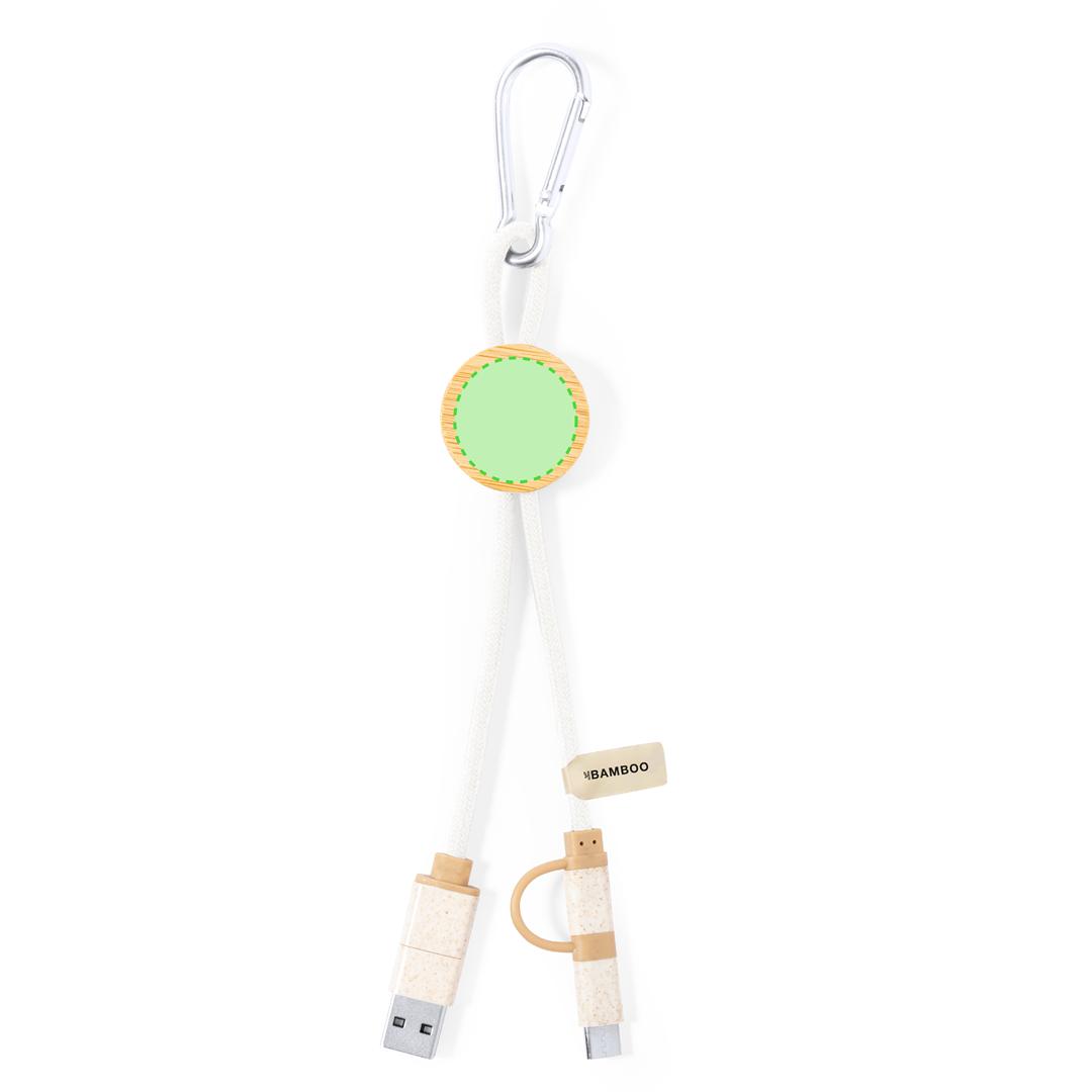 Cable cargador de bambu natural 3 en 1 con Micro-USB, Tipo-C y Lightning
