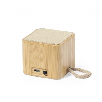 Altavoz inalámbrico Bluetooth de bambú con recubrimiento de algodón, 3W, 300 mAh y asa de algodón