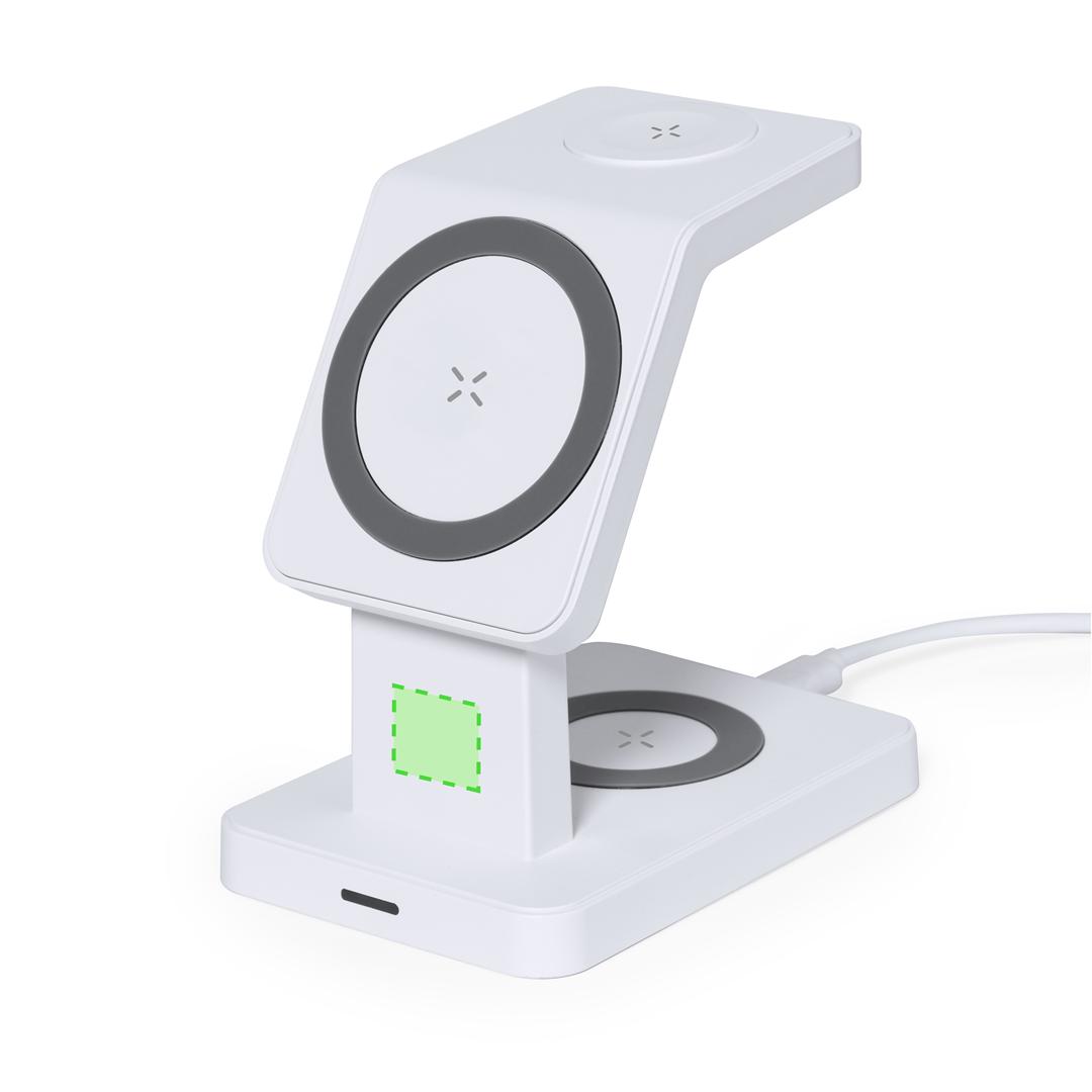 Multicargador inalámbrico 15W 3 en 1 con soporte para smartphone, auriculares y smartwatch