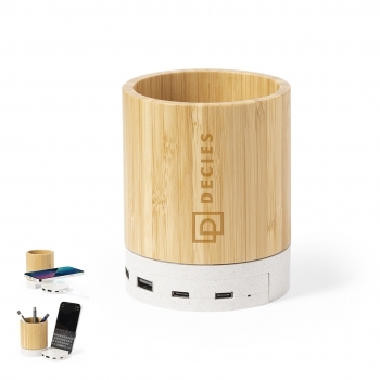 Lapicero multifunción de caña de trigo/ abs/ bambú con cargador 5W y 2 puertos USB
