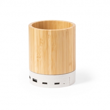 Lapicero multifunción de caña de trigo/ abs/ bambú con cargador 5W y 2 puertos USB
