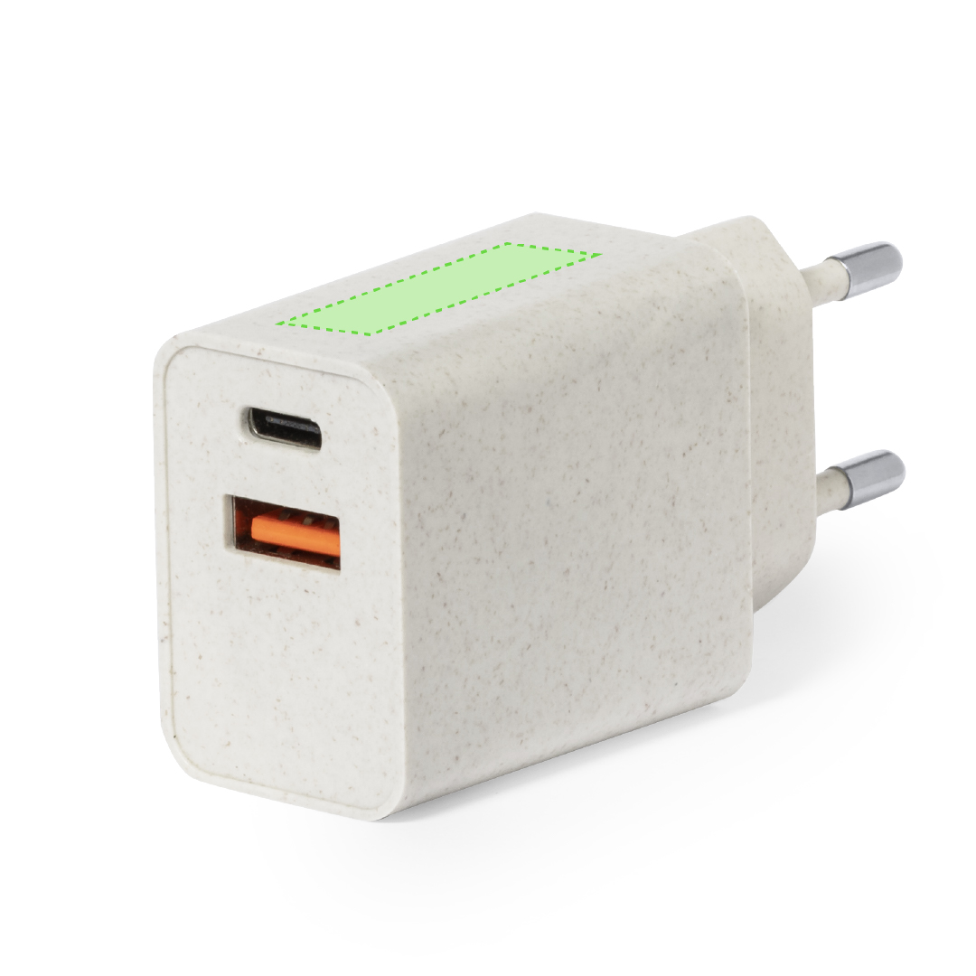 Cargador USB de carga rápida de caña de trigo/ abs con Tipo-C y USB