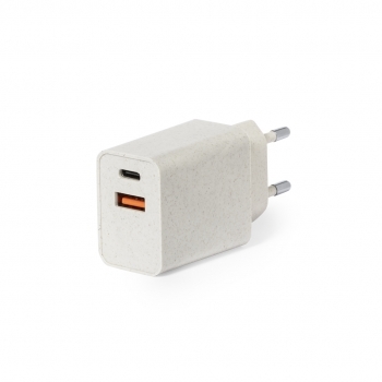 Cargador USB de carga rápida de caña de trigo/ abs con Tipo-C y USB