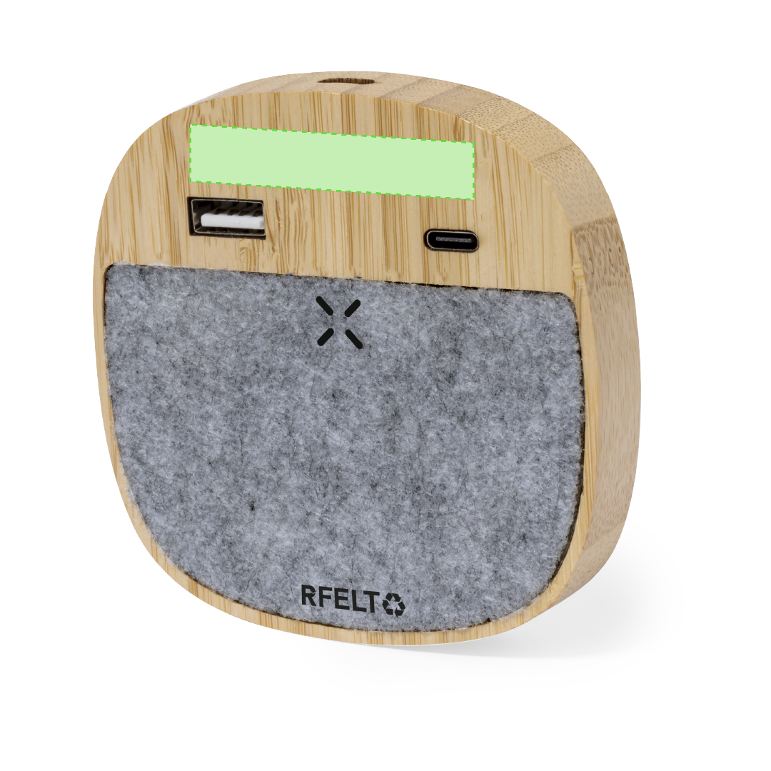 Cargador inalámbrico de fieltro RPET 15W con salida USB y Tipo-C