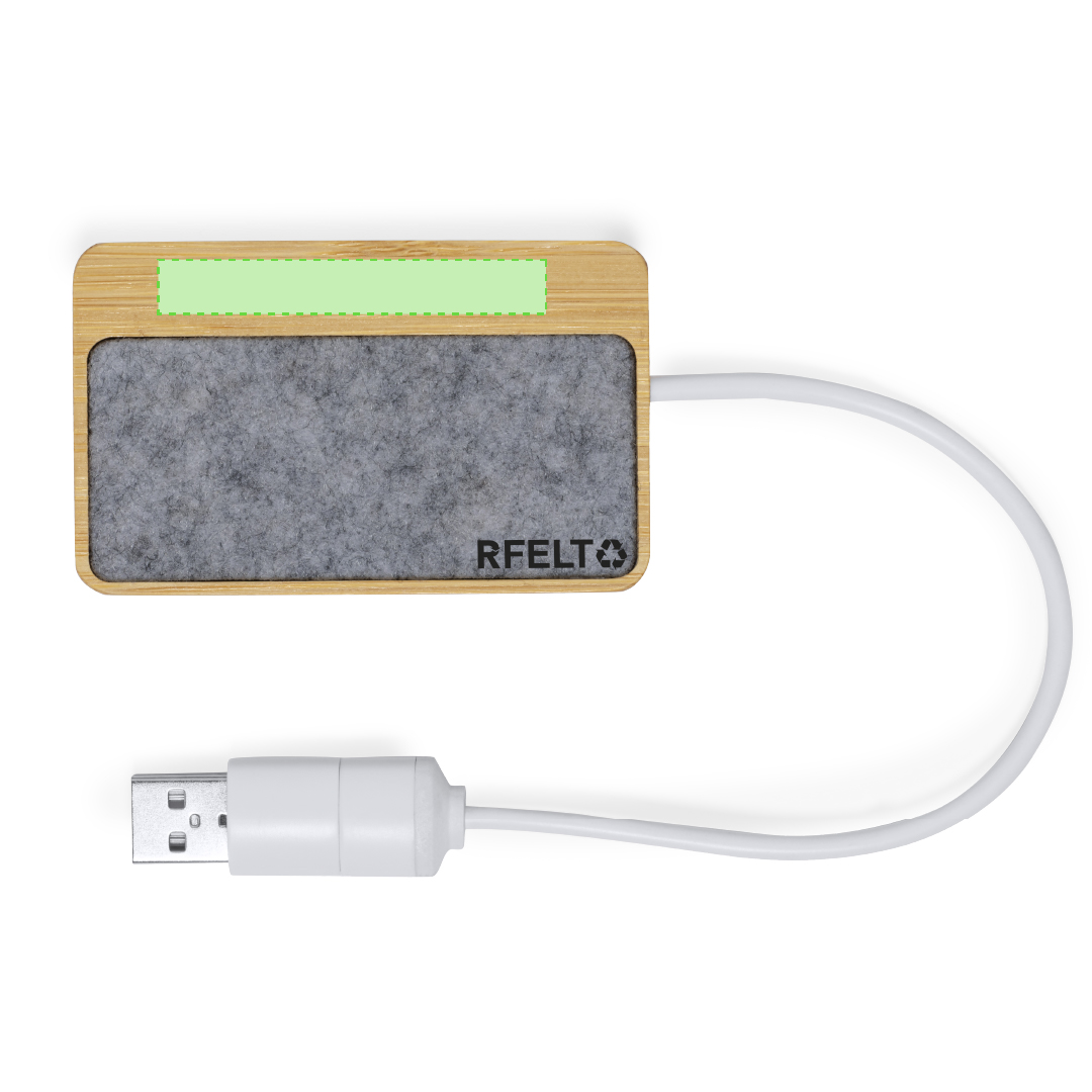 Hub USB de fieltro RPET y bambú con 2 USB-A y 1 Tipo-C