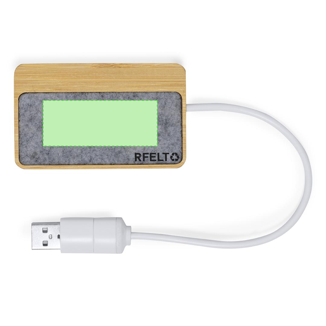 Hub USB de fieltro RPET y bambú con 2 USB-A y 1 Tipo-C