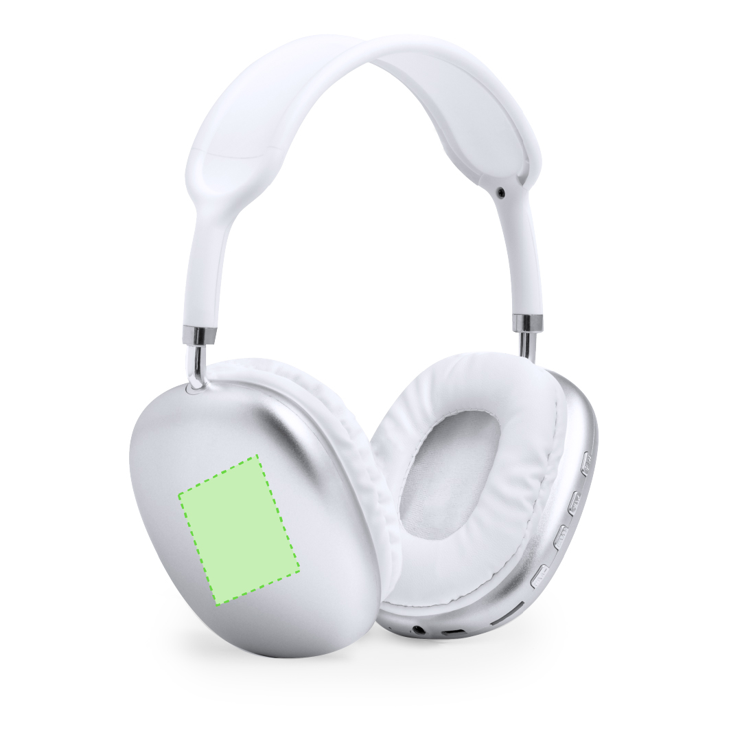Auriculares de diadema Bluetooth 5.0 vanguardistas con almohadillas cuadradas y combinación blanco-plateado