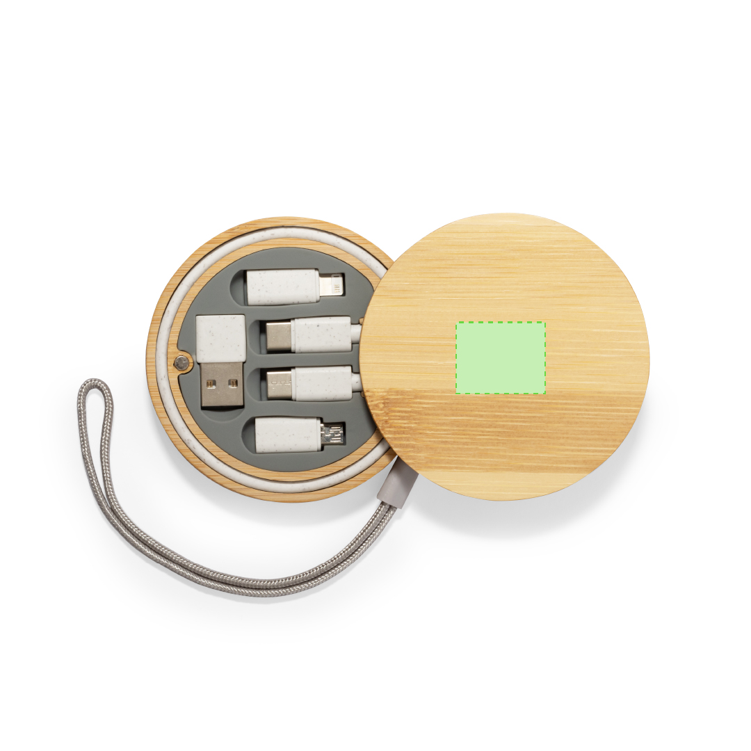 Set de cables universales de bambú/ caña de trigo/ abs con Micro-USB, Tipo-C y Lightning