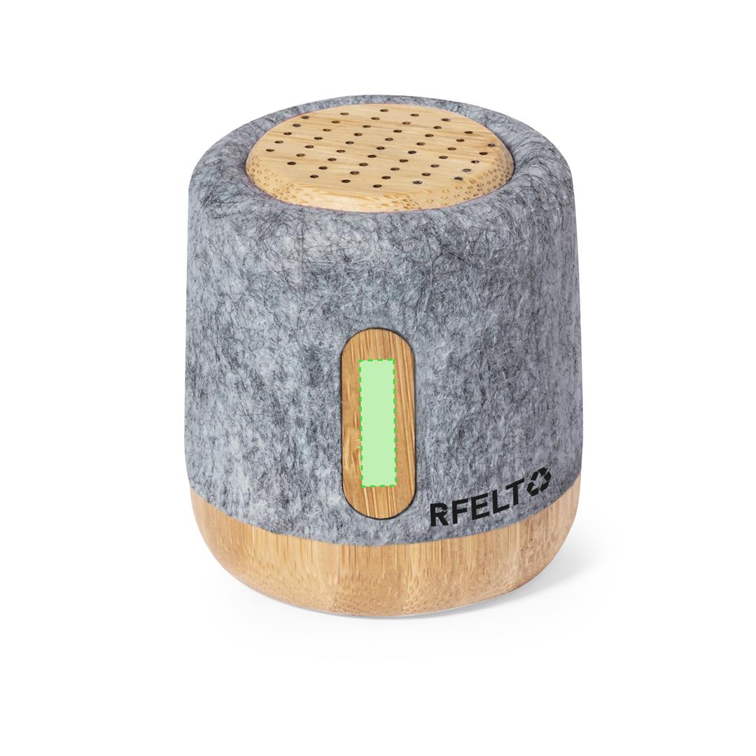 Altavoz Bluetooth de fieltro RPET con carcasa de bambú, 3W y cable Tipo C