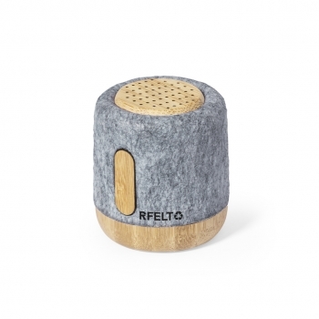 Altavoz Bluetooth de fieltro RPET con carcasa de bambú, 3W y cable Tipo C