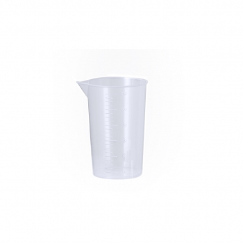 Vaso medidor de PP transparente 250 ml con escala en tramos de 10 ml y vertedor