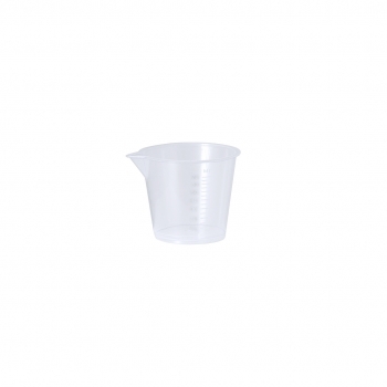 Vaso medidor de PP transparente 70 ml con escala en tramos de 10 ml y vertedor