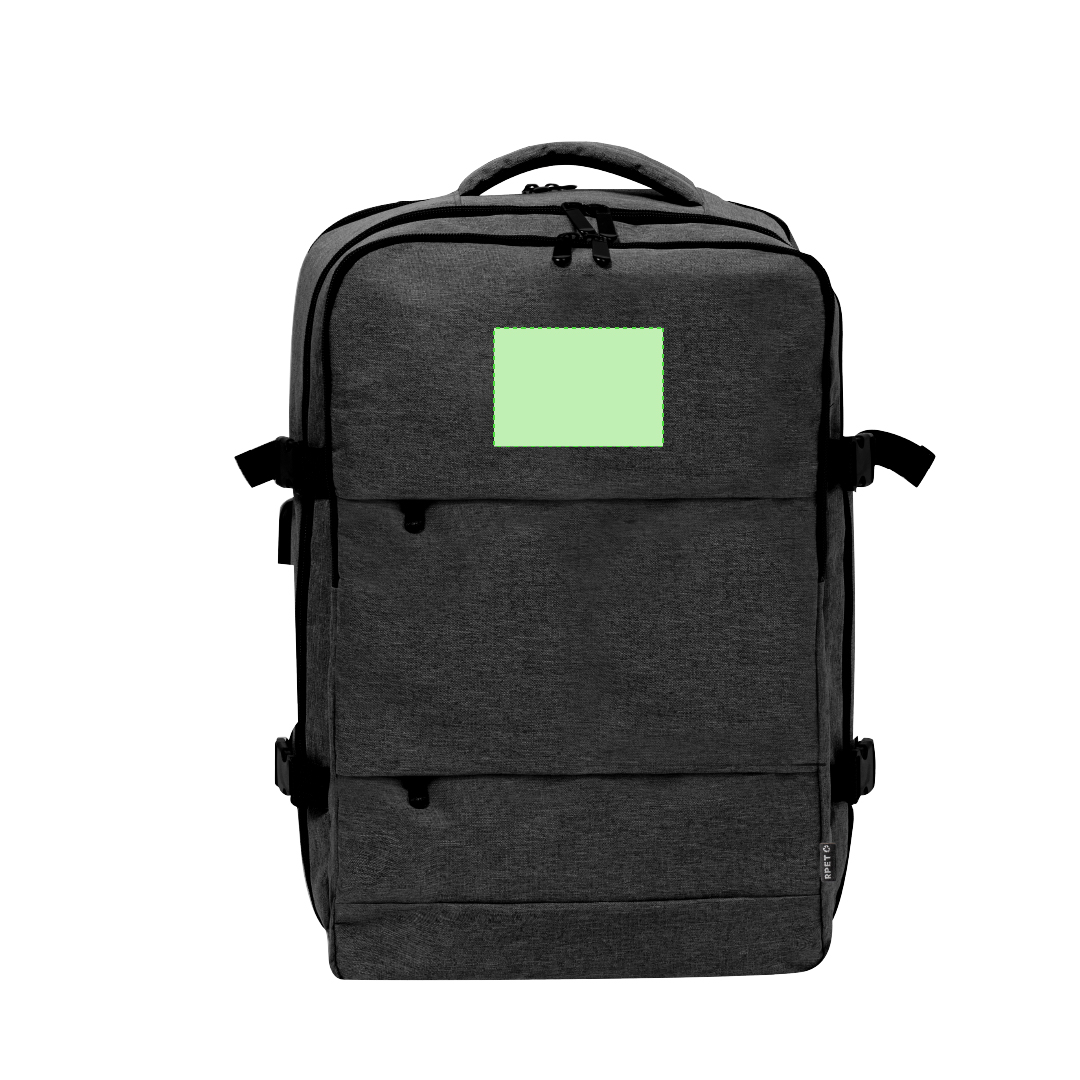 Mochila multifunción de RPET 300D con USB, portátil, portazapatos, espalda transpirable y cintas anchas