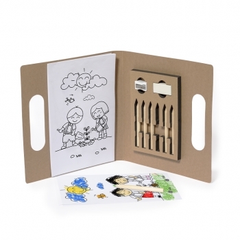Set colorear cartón reciclado carpeta con asas bloc 20 hojas 9 piezas